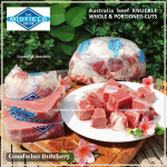 Beef KNUCKLE frozen daging paha rendang Australia DADU DICED CUBED CUTS 1.5" 4cm (price/pack 600g)